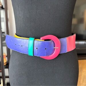 Vintage Colorful Belt with Pink Buckle